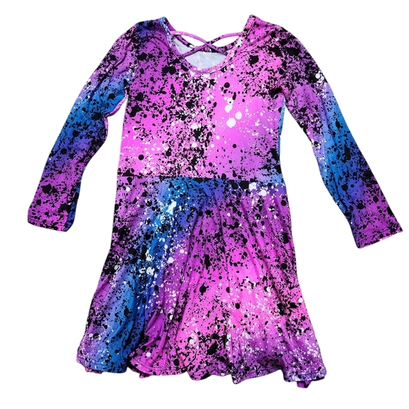 NWT Pixie Lane Long Sleeve Skater Dress - Magenta Teal Ombre Splatter Size 8 - Picture 3 of 7